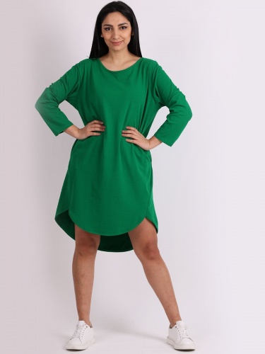 Green Dipped Hem, Cotton, Lagenlook Dress by Made in Italy